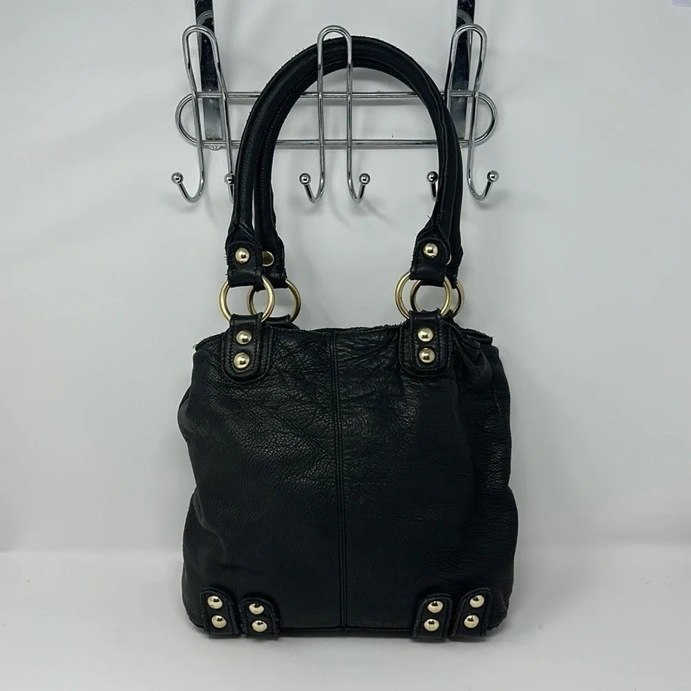 Linea Pelle Black Leather Tote Shoulder Bag Purse